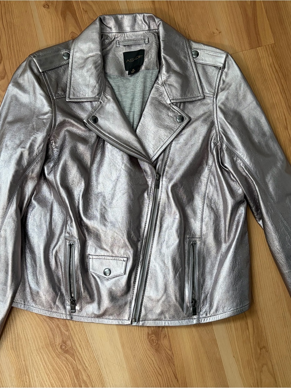 X-Large ASbyDF Metallic Silver Leather Jacket